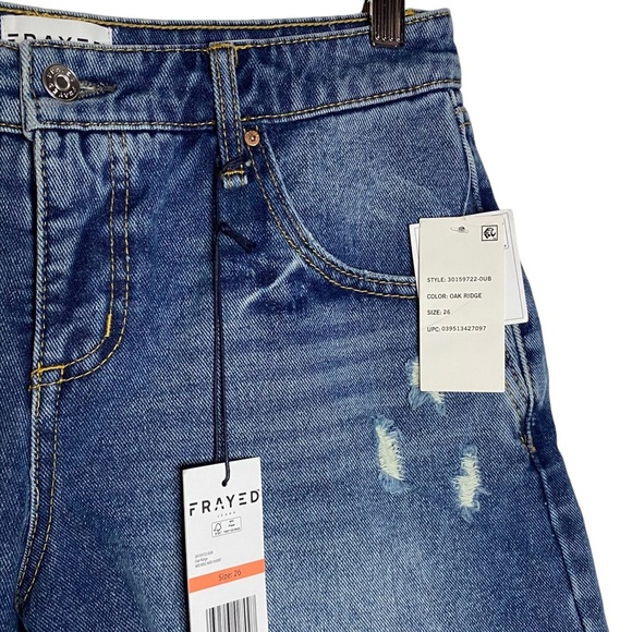 Frayed Mid Rise Midi Denim Jean Shorts Distressed Ripped Raw Hem Blue Wash 26 - Picture 8 of 16